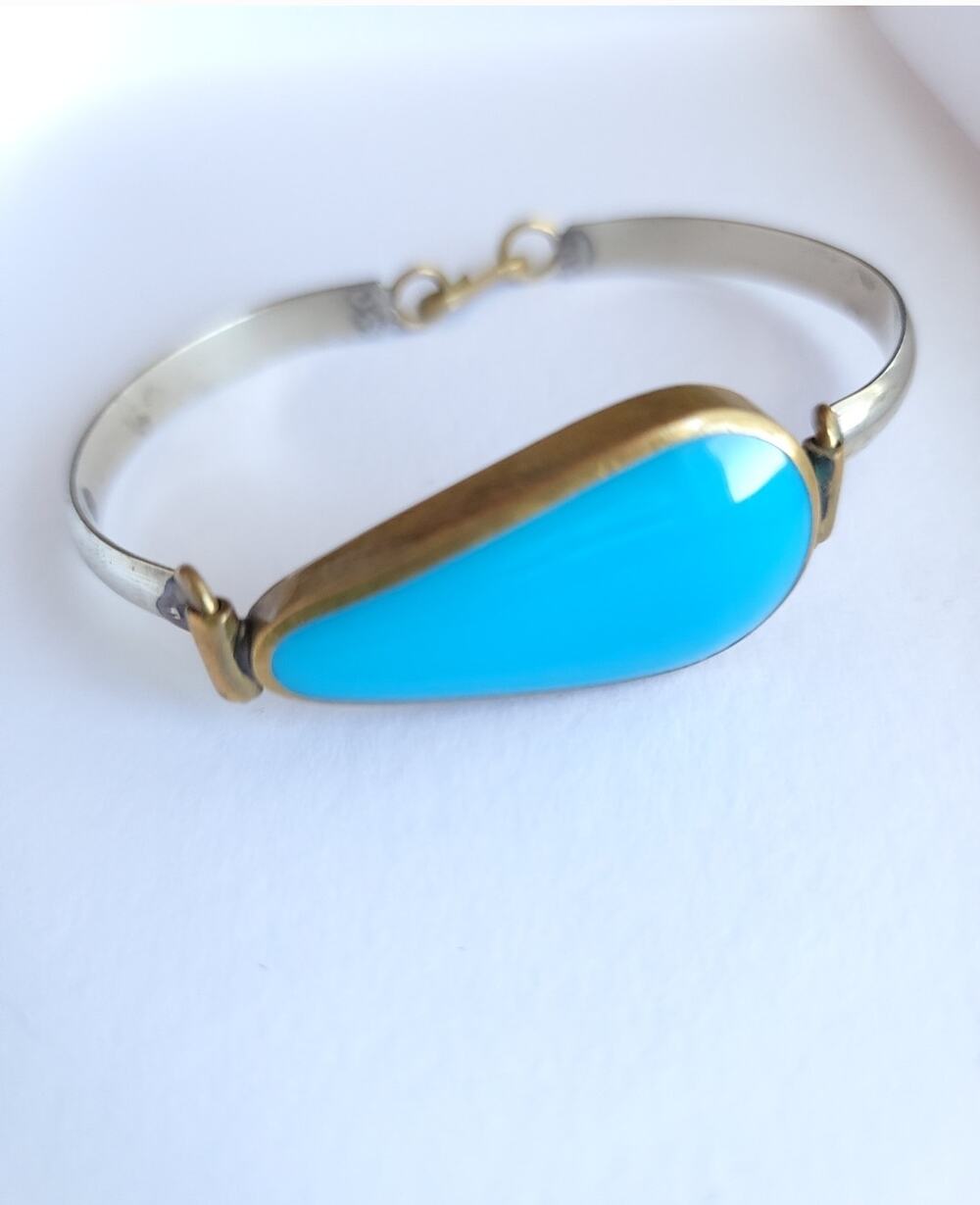 Blue Glass Pendant Cuff Handmade